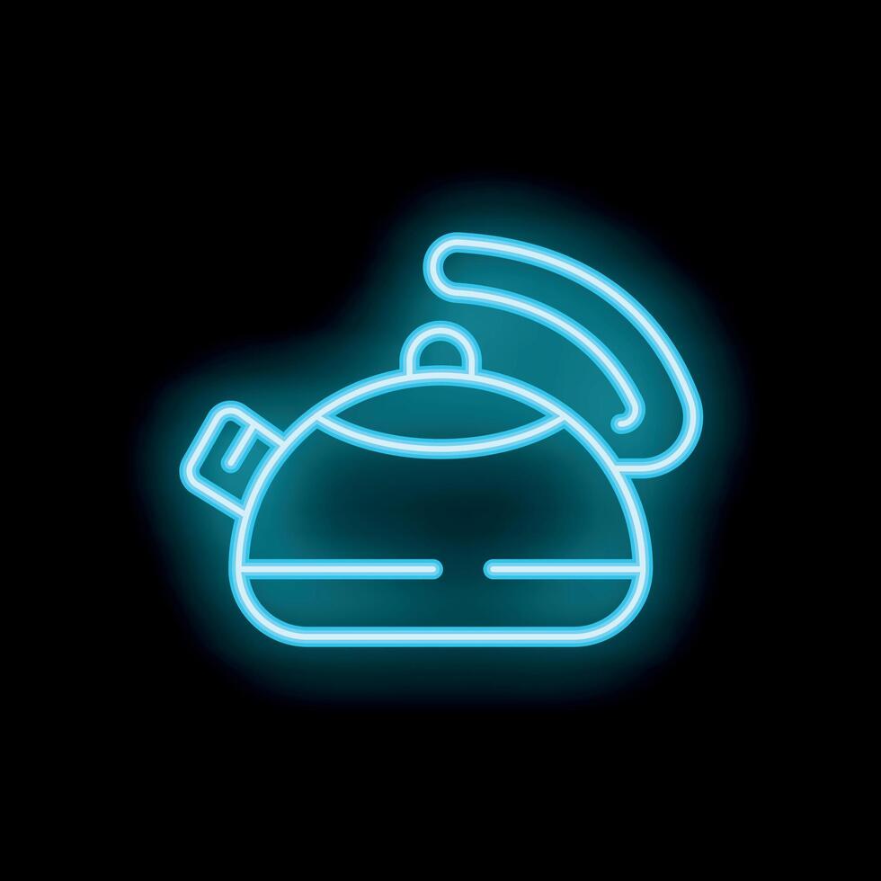 Blue neon sign of boiling kettle on black background vector