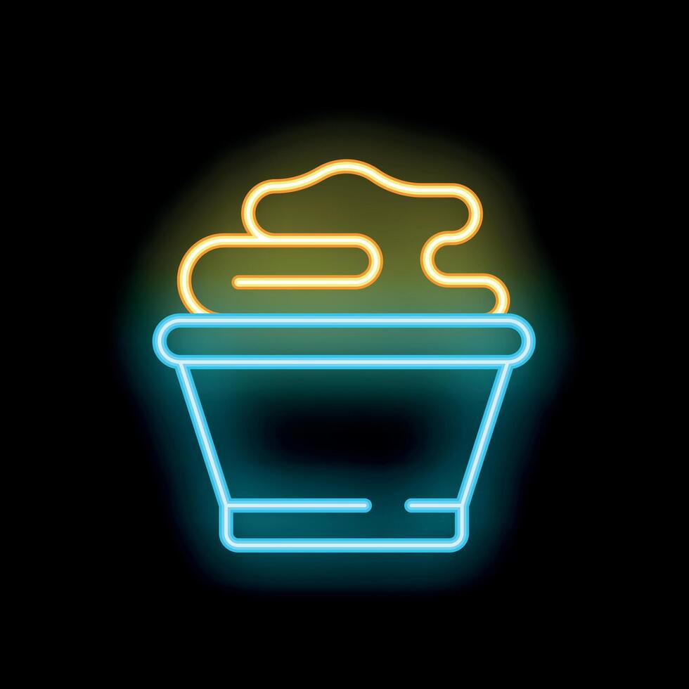 Neon icon of a pot overflowing with sudsy water representing abundance and excess vector