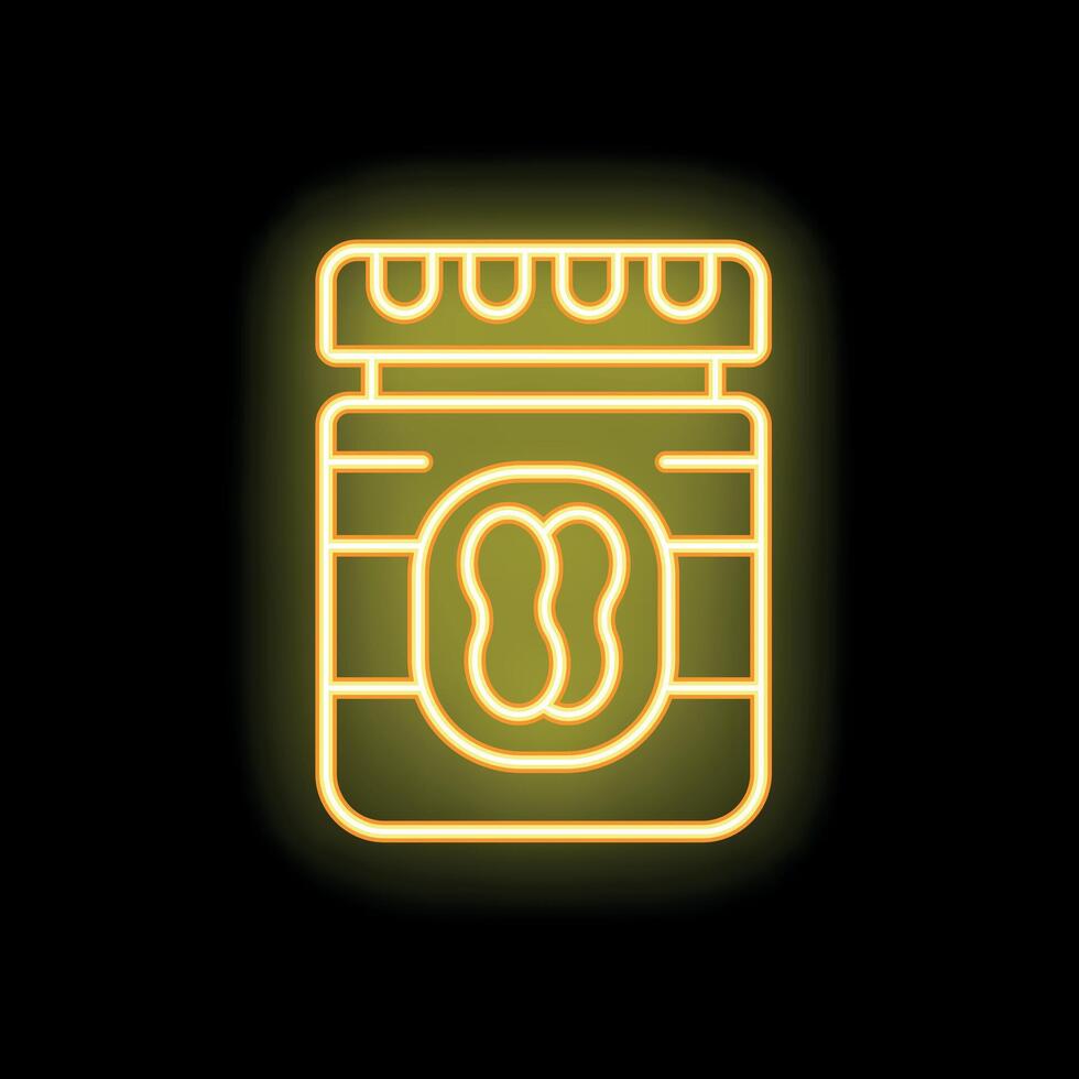 Yellow neon sign of peanut butter jar glowing on black background vector
