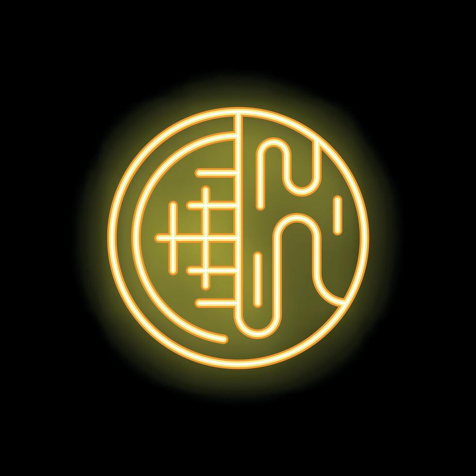 Bright yellow neon sign of a round waffle with syrup on top vector