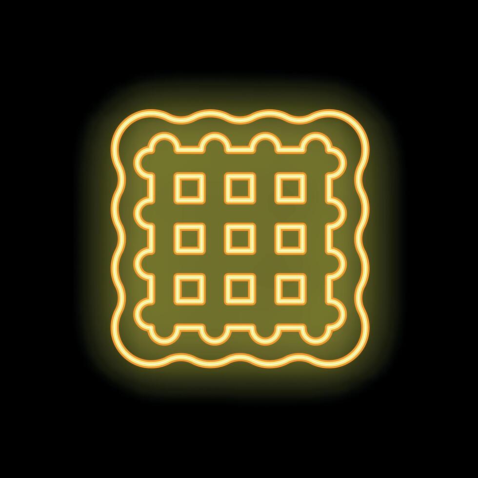 Neon yellow square waffle glowing on black background vector