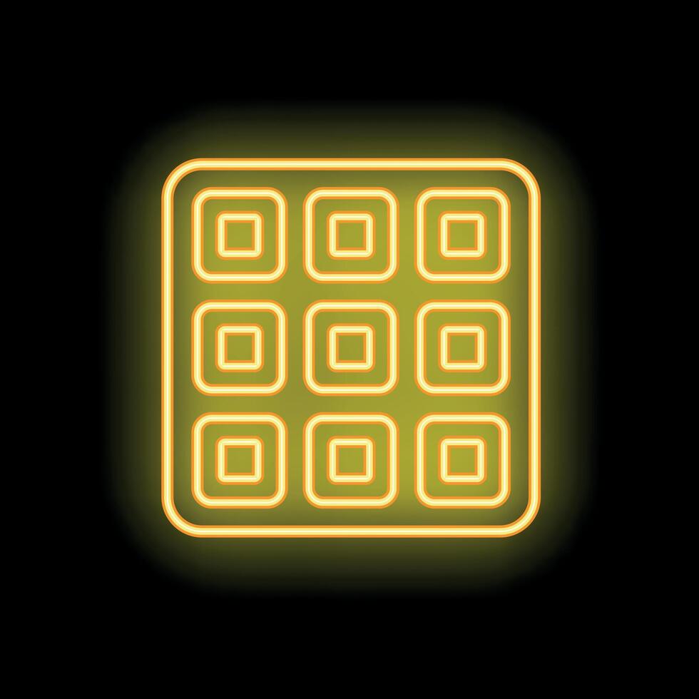 Yellow neon sign of waffle on a black background vector