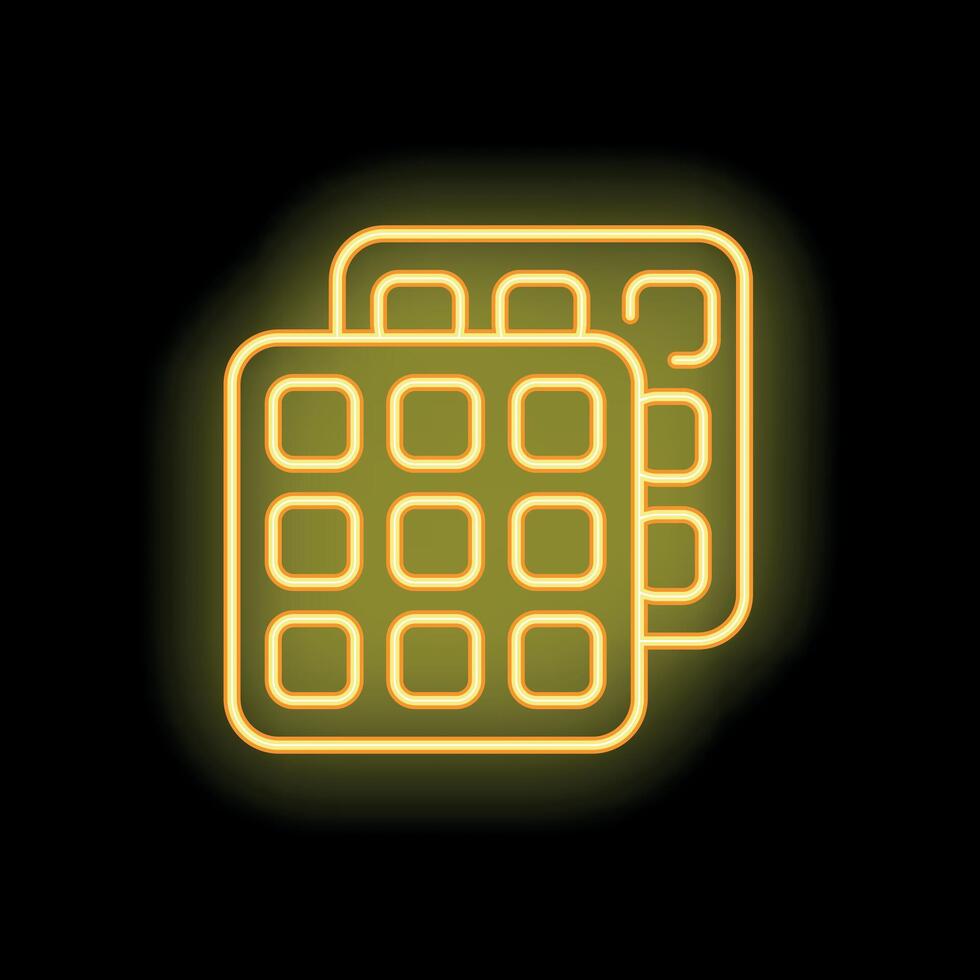 Glowing neon sign of waffles on a black background vector