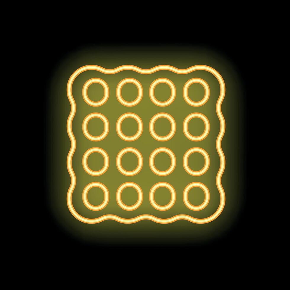 Neon yellow cookie icon glowing on black background vector