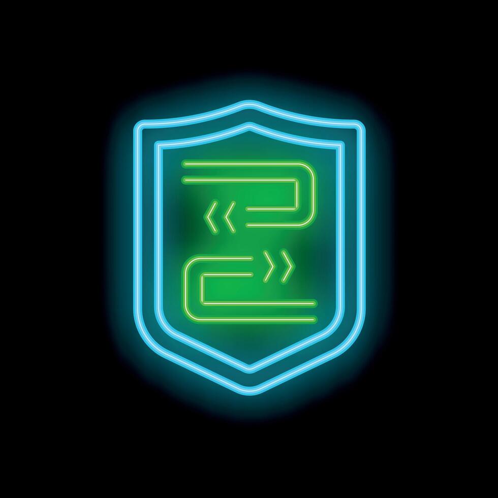 Neon sign representing copyright protection with shield and documents vector