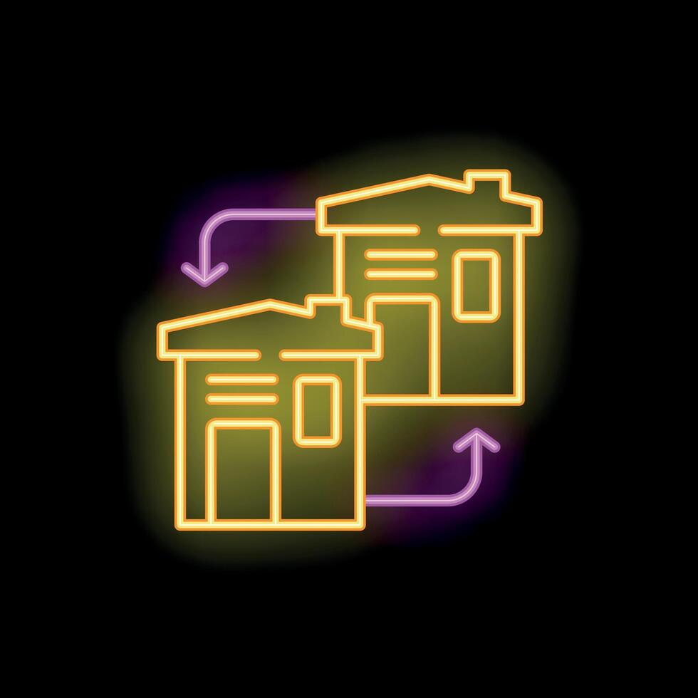 Neon icon of houses exchanging with up and down arrows vector