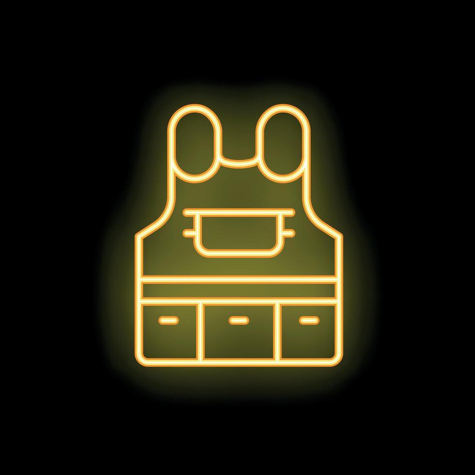 Yellow neon icon of kitchen apron glowing on black background vector