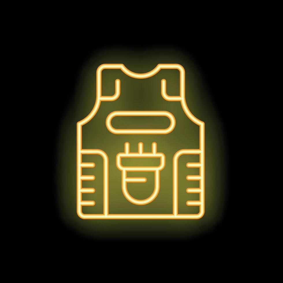 Neon yellow bulletproof vest glowing on black background vector