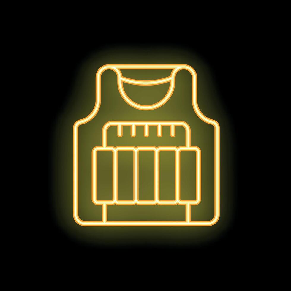 Bulletproof vest glowing in yellow neon light on dark background vector