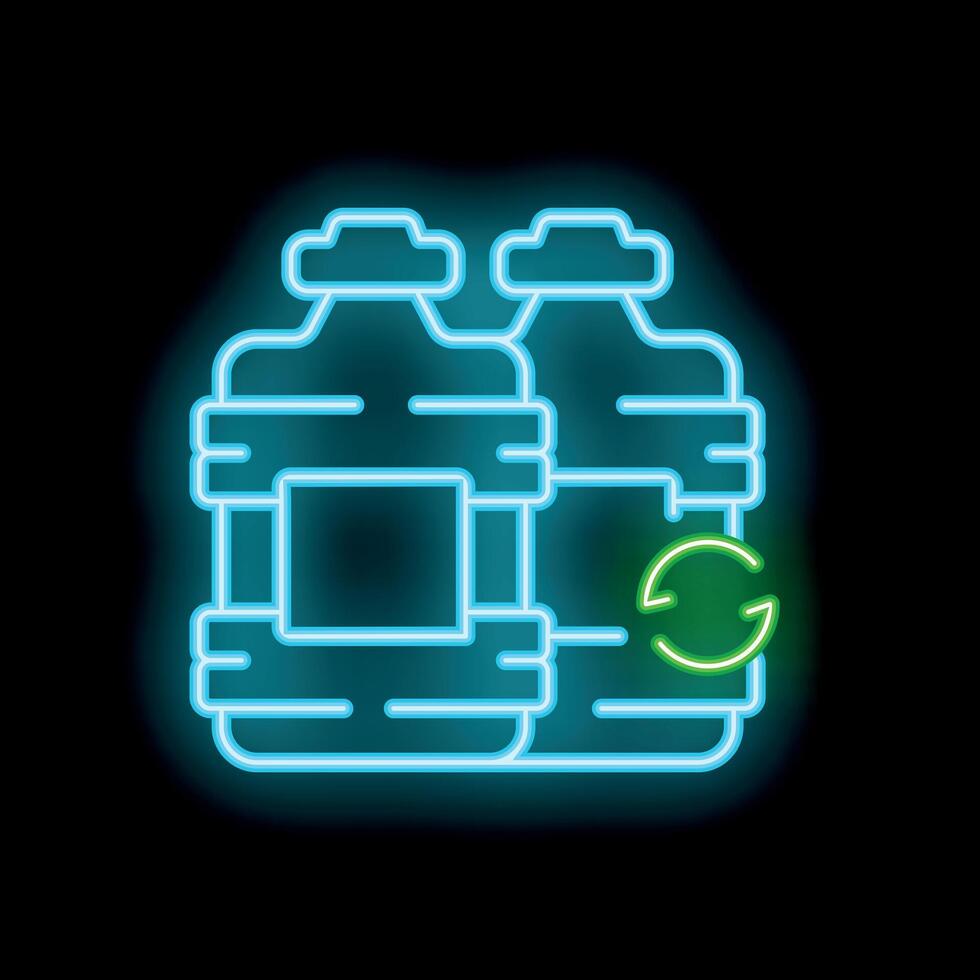 Glowing neon line water delivery icon isolated on a black background concept of recycling plastic bottles. illustration vector