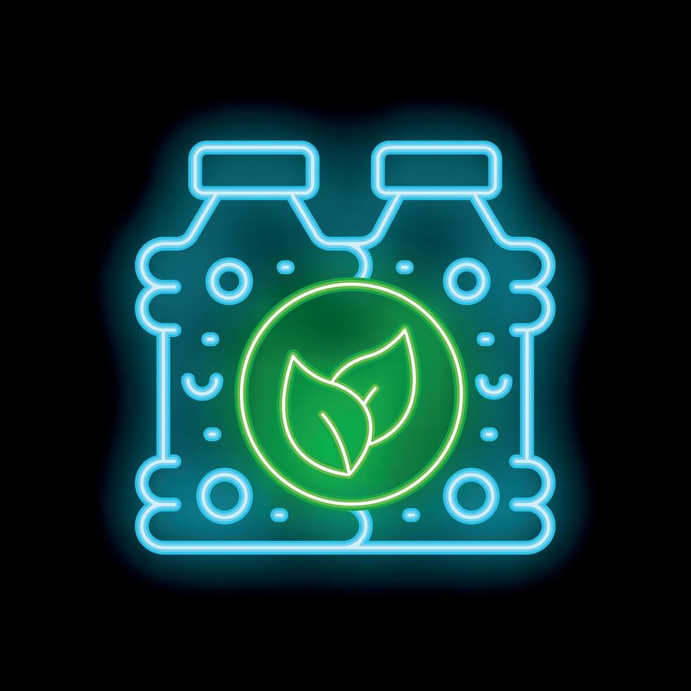 Neon icon of two eco friendly cleaning house bottles glowing on black background vector