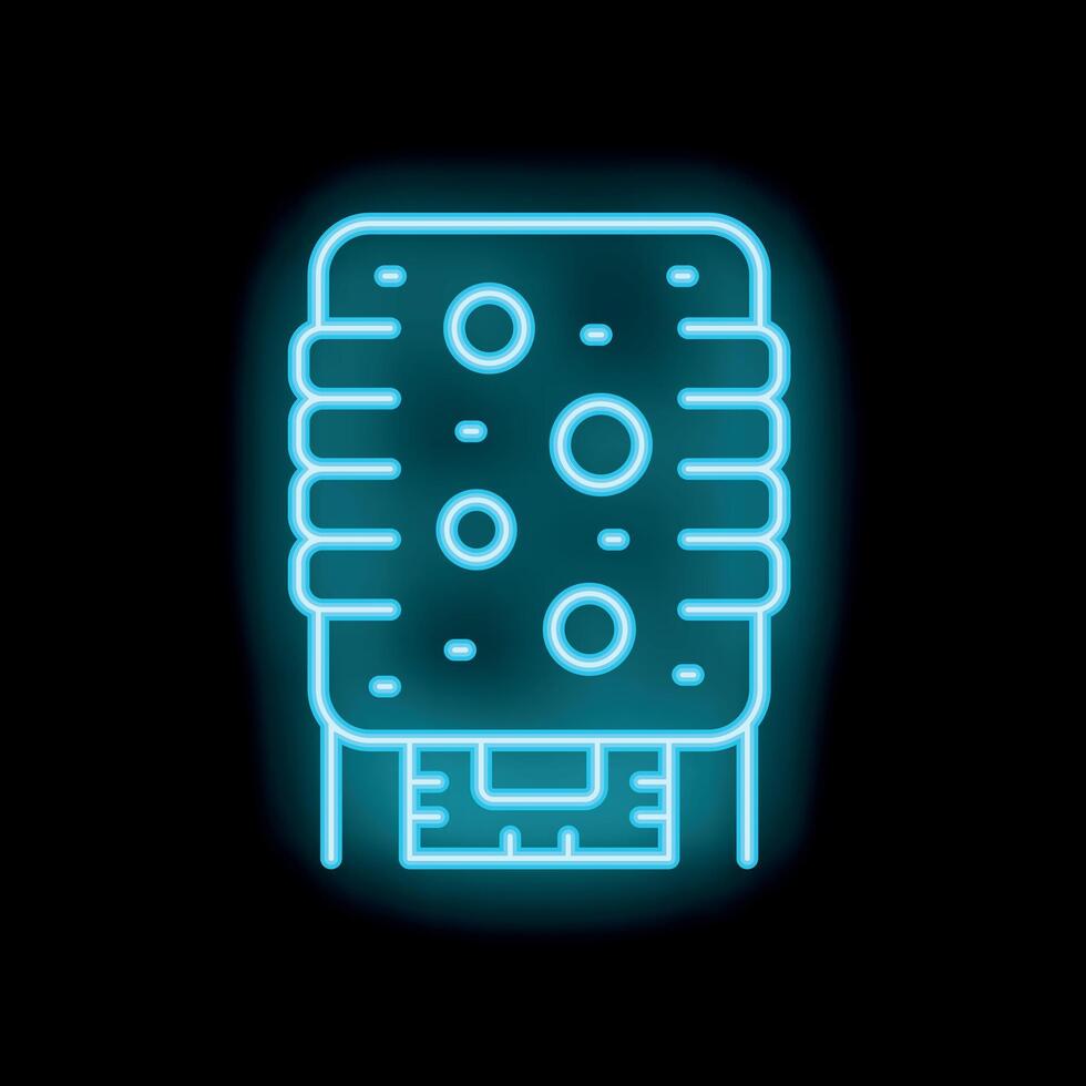 Glowing neon blue icon of a cpu microprocessor on a black background vector