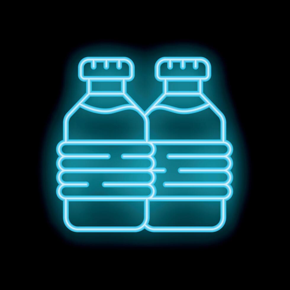 Neon sign of two plastic water bottles glowing on black background vector