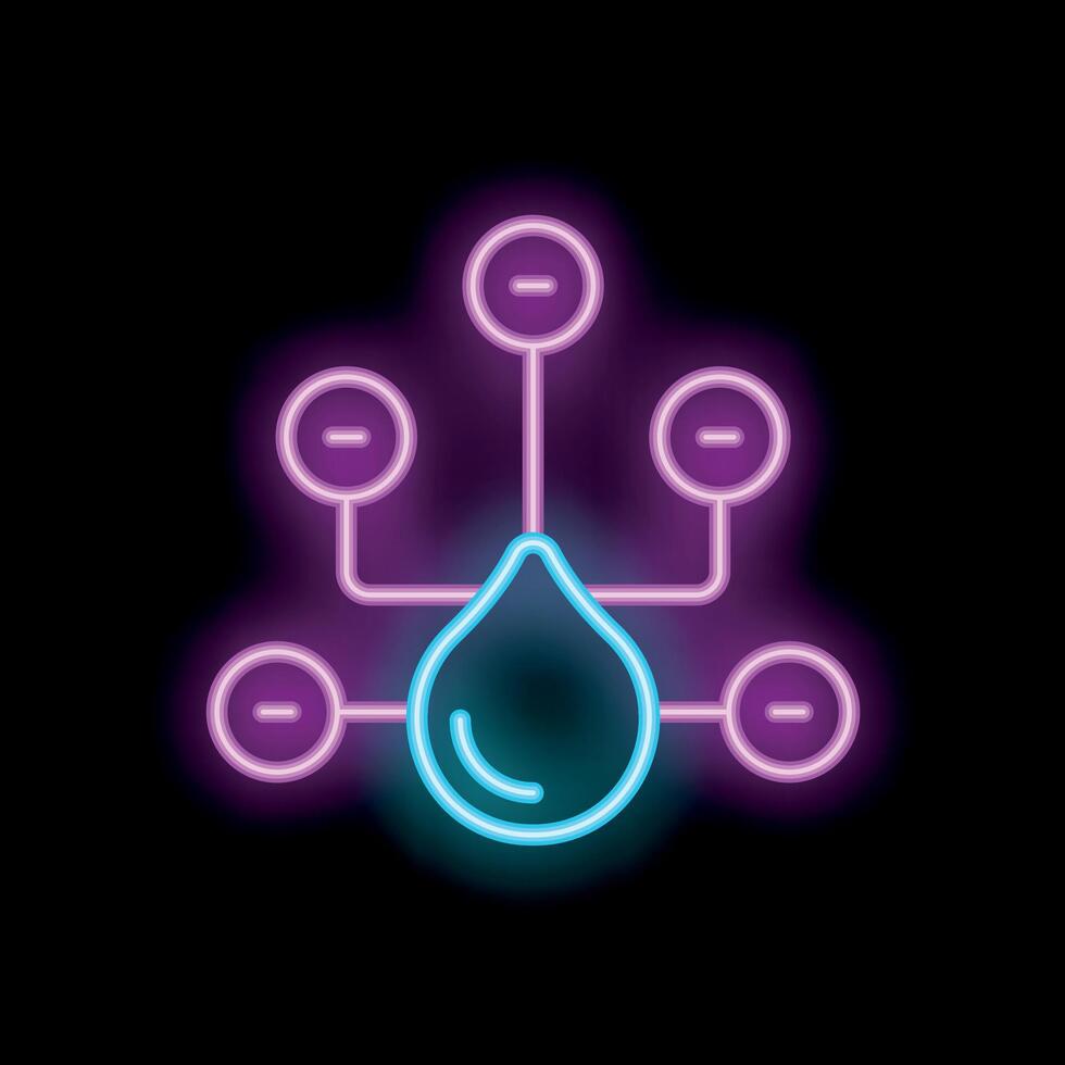 Neon icon of water drop connected to network representing water resources management vector