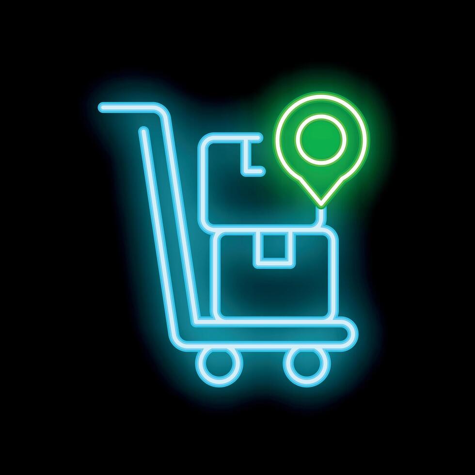 Neon style icon delivery service with hand truck and boxes vector
