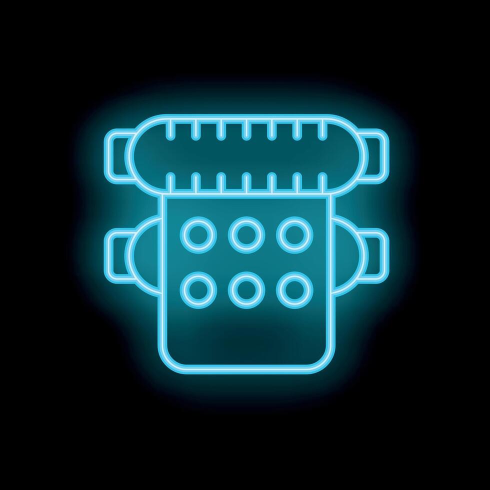 Blue neon icon of water filter cartridge replacing on black background vector