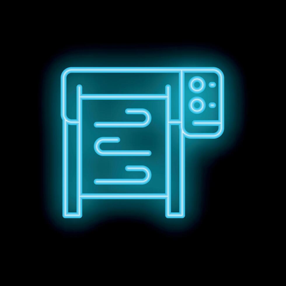 Neon plotter printing large format blueprints on black background vector
