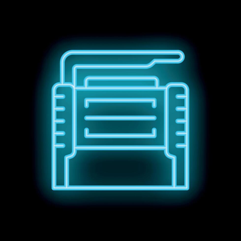 Blue neon icon of a portable radio cassette player on black background vector