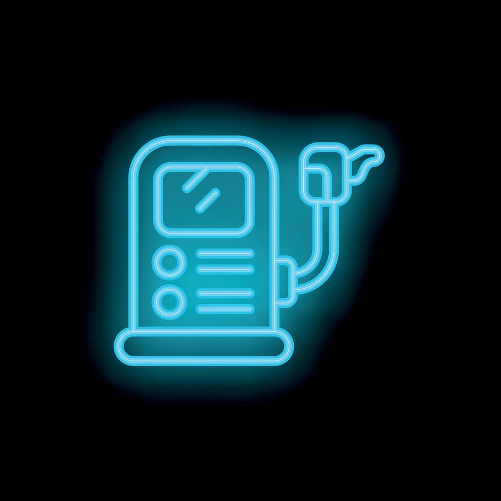Neon gas station pump icon glowing on dark background vector