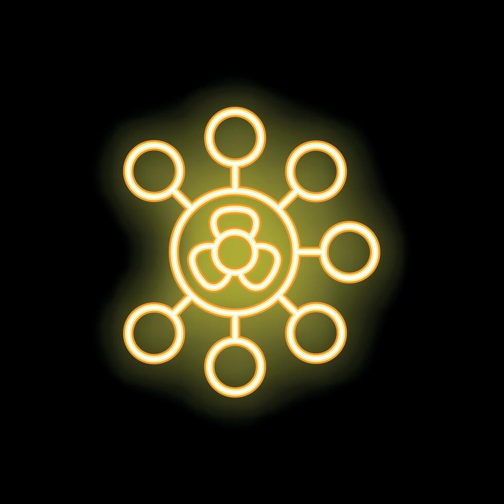 Neon yellow virus connecting with circles on black background vector