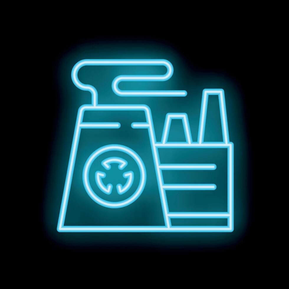 Neon style icon of waste recycling plant processing trash vector