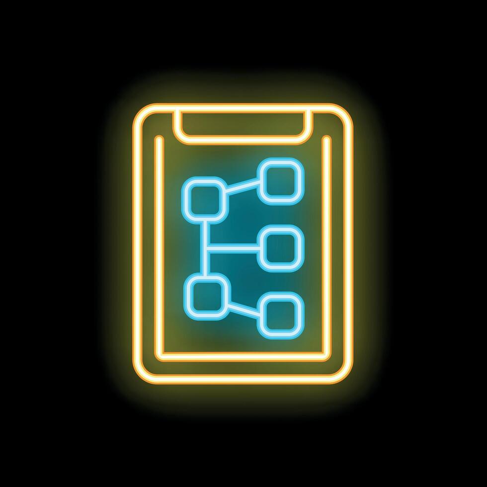 Neon icon of flowchart displaying on mobile phone screen vector