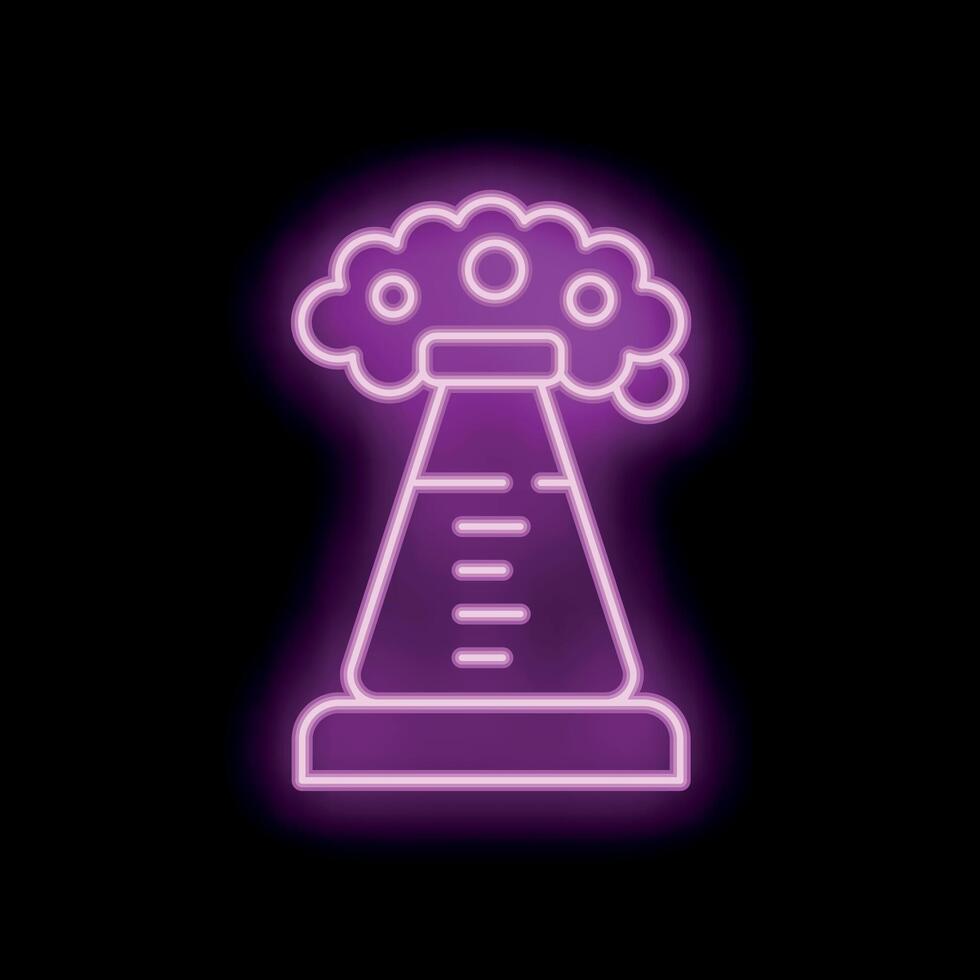 Neon icon of erlenmeyer flask releasing bubbles during experiment vector