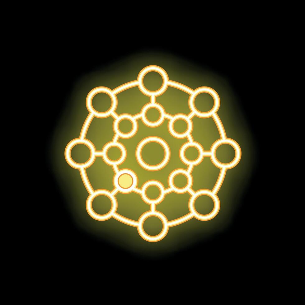 Neon yellow molecule structure glowing on black background vector