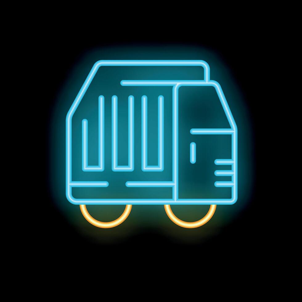 Neon style icon of garbage truck removing waste vector