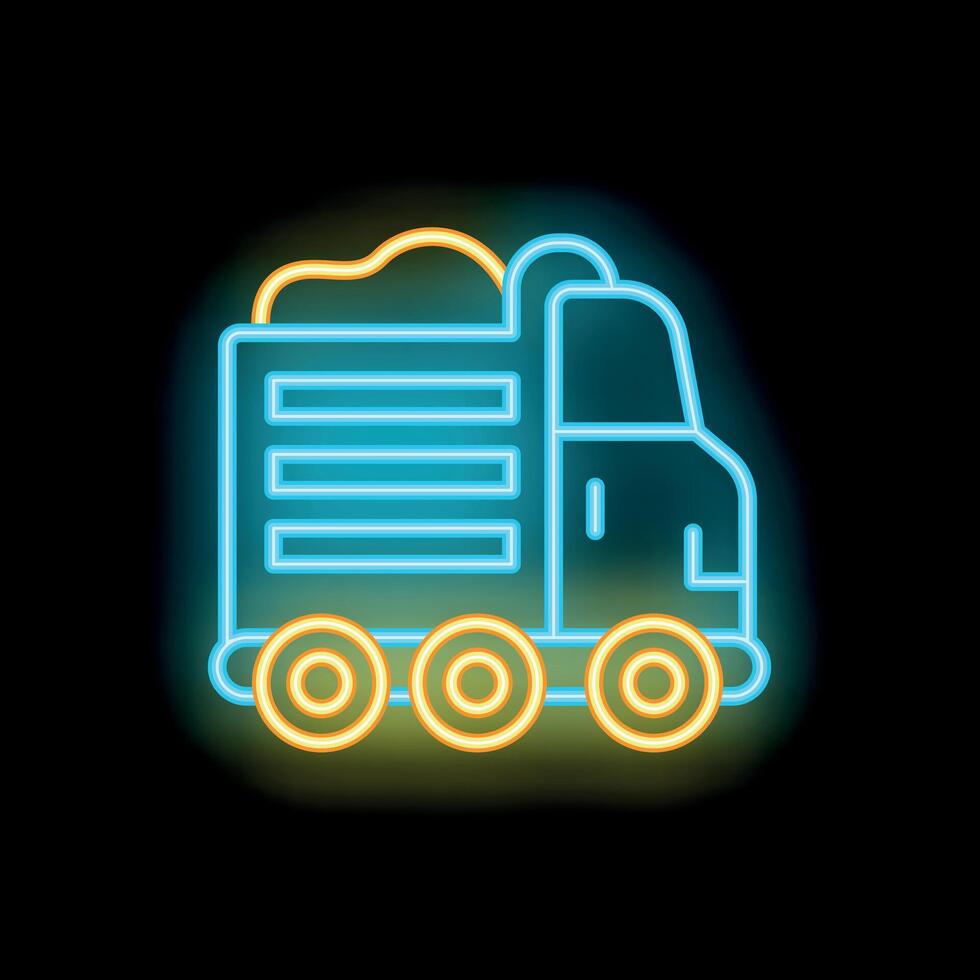 Neon style icon of a blue and yellow dump truck carrying a full load vector