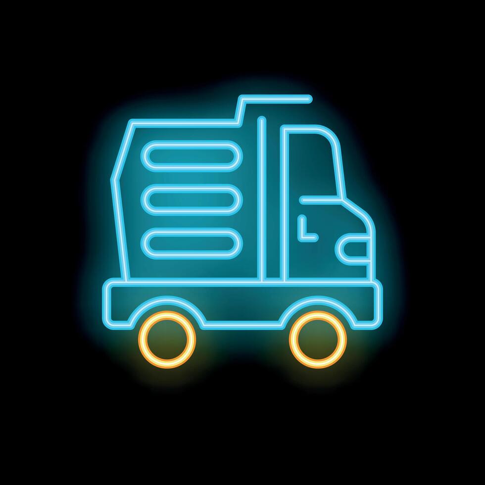 Glowing neon icon of a garbage truck for waste collection services vector