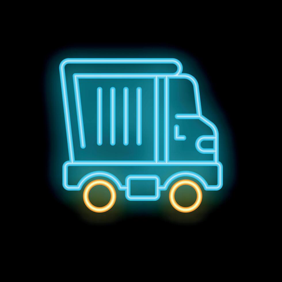 Glowing neon line dump truck icon isolated on black background illustration vector