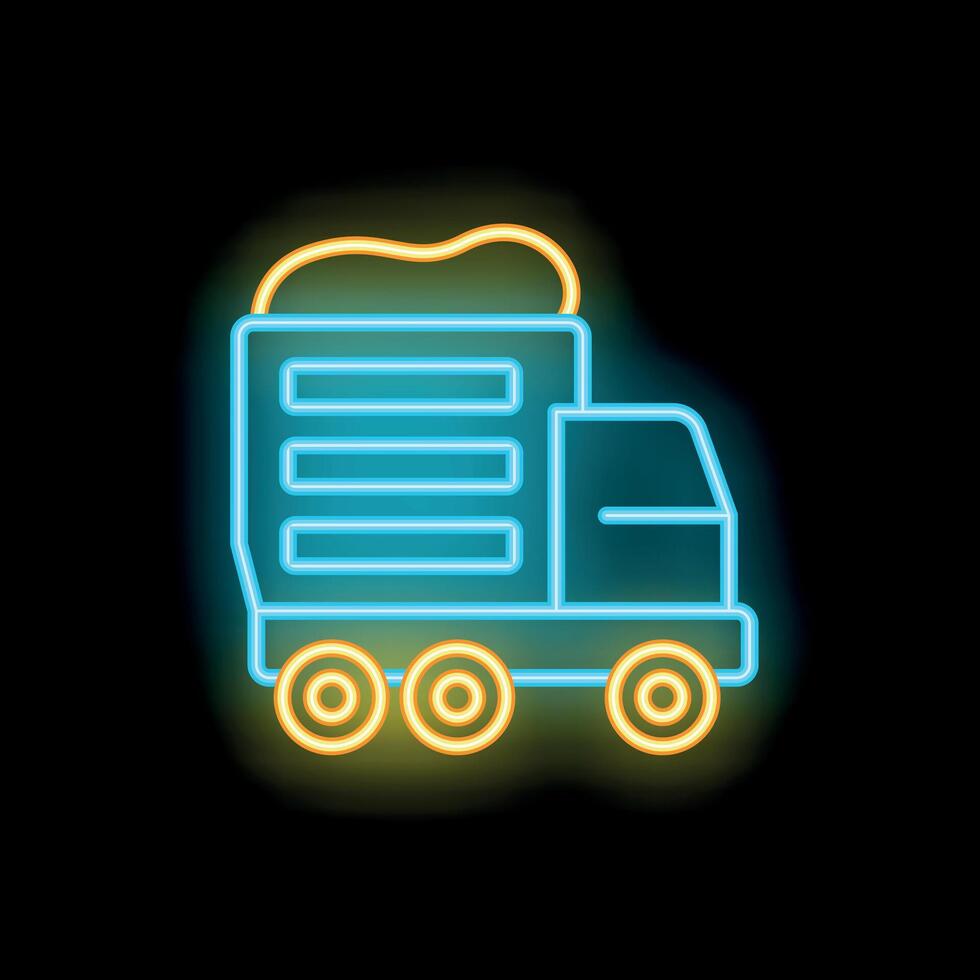 Neon garbage truck carrying trash with odor lines icon illustration vector