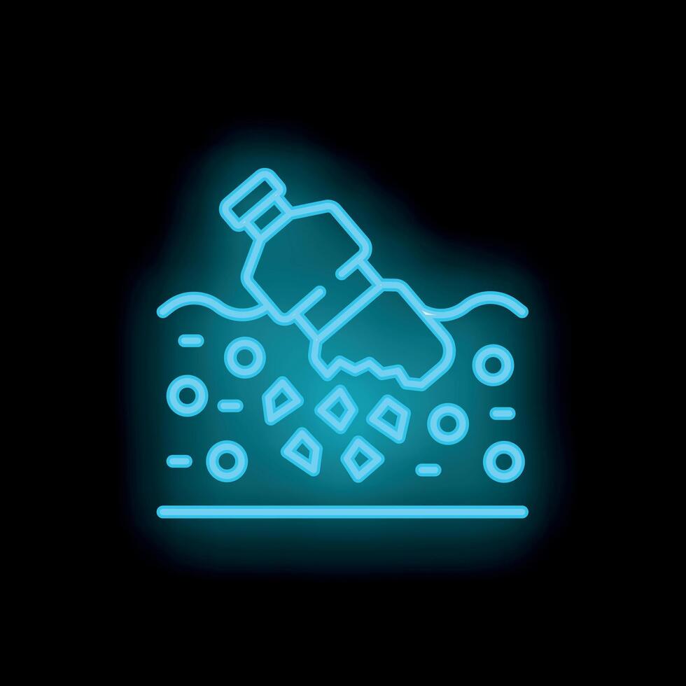 Neon icon of plastic bottle polluting sea water vector