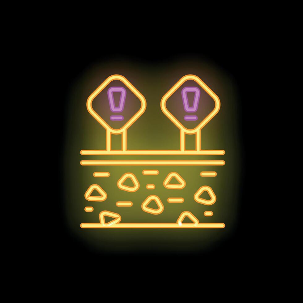 Neon sign showing rockslide zone warning in dark background vector