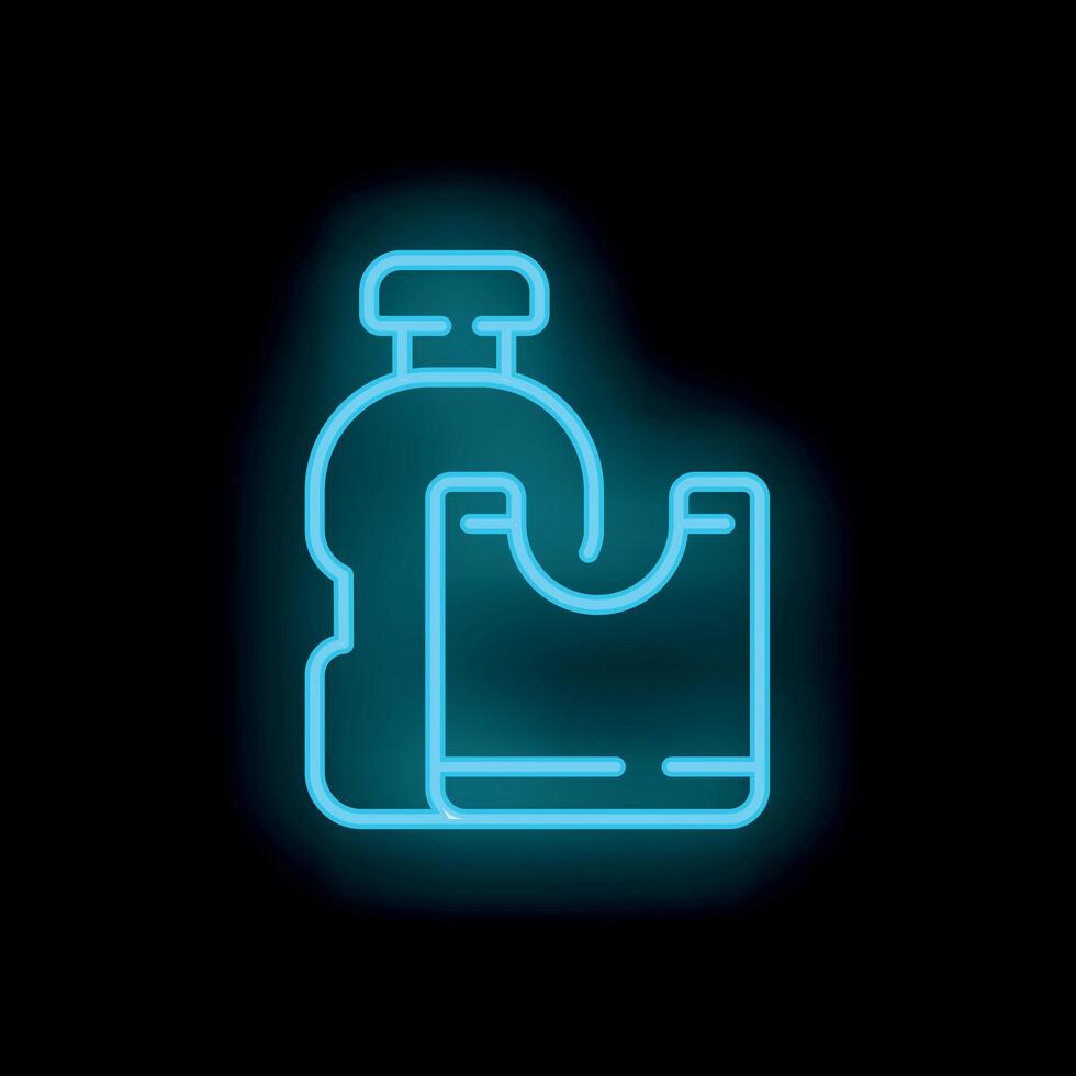 Glowing neon icon of a water bottle filling a reusable shopping bag symbolizing environmental awareness vector