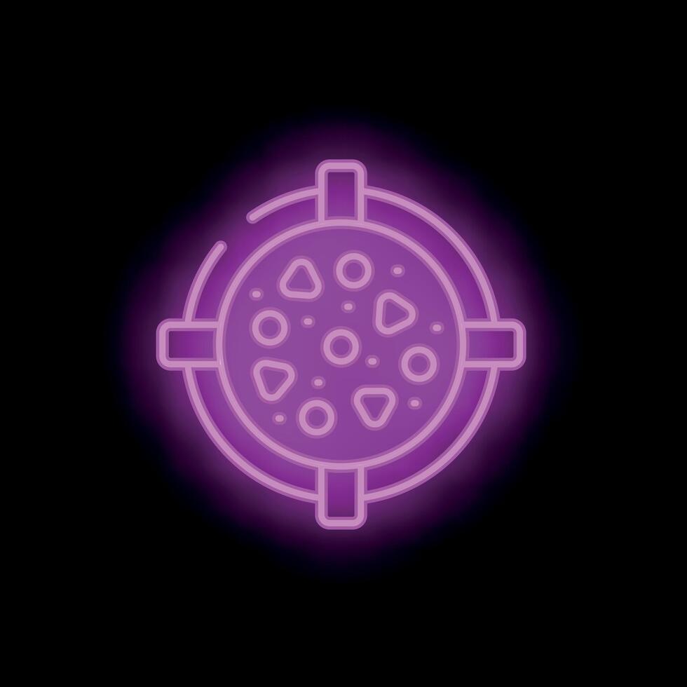 Neon sign of pizza in a circle on black background vector