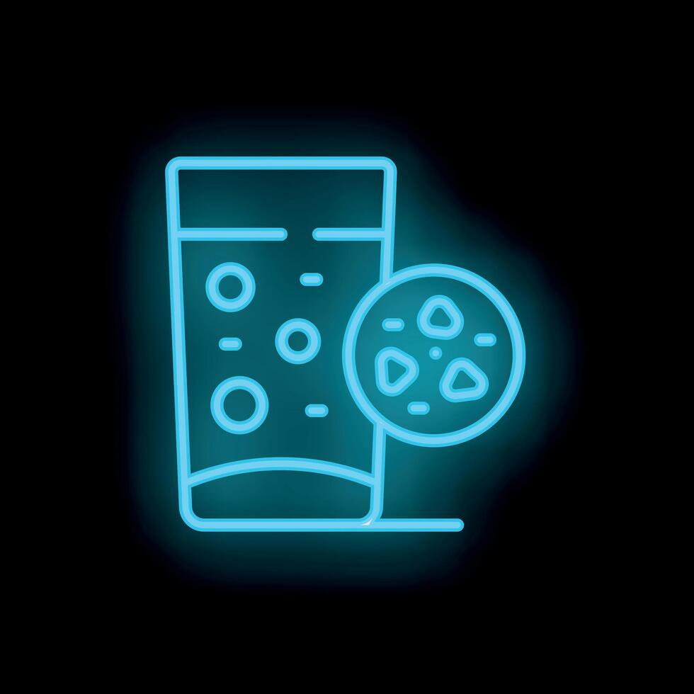 Neon icon of glass with effervescent tablets dissolving in blue light vector
