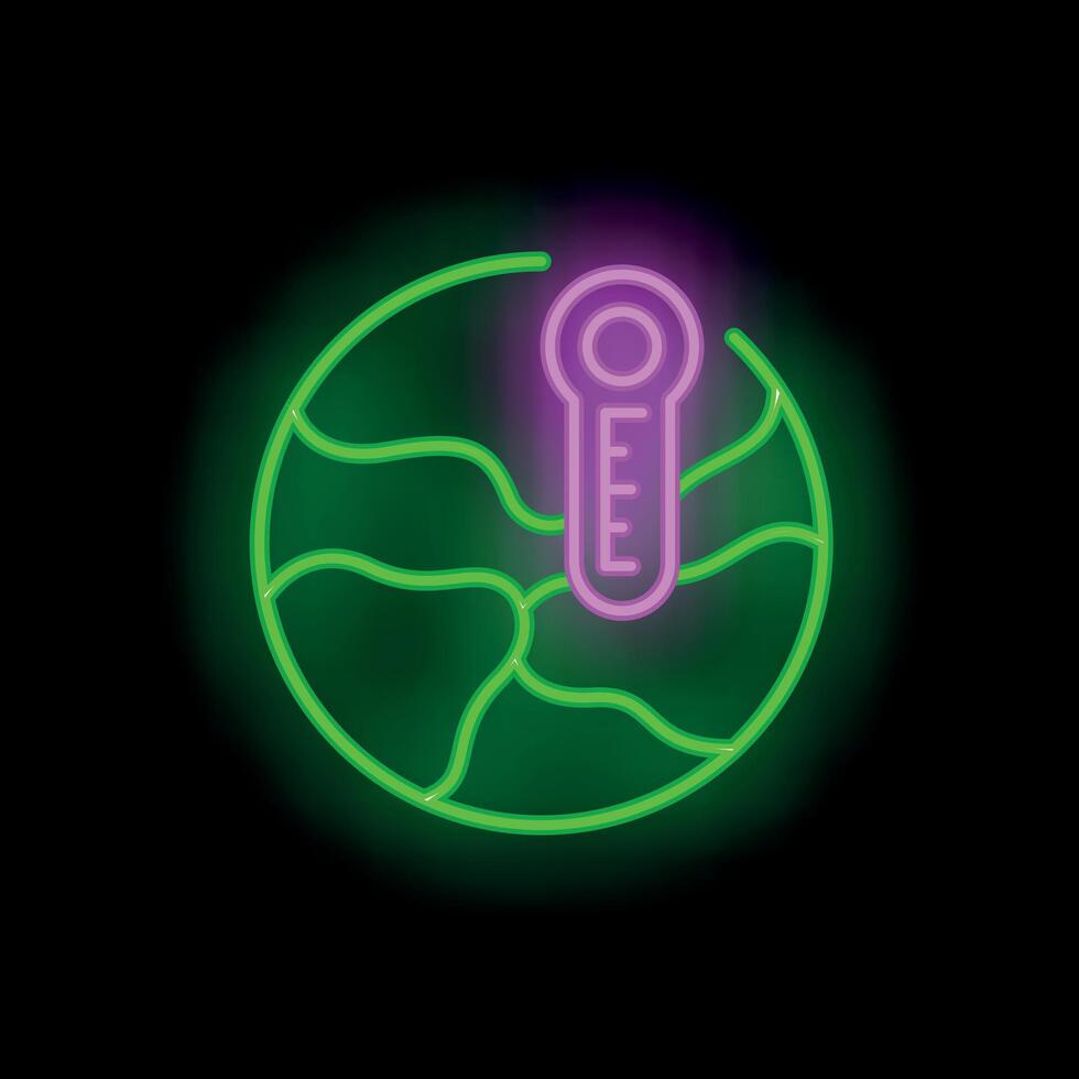 Neon icon of thermometer measuring increasing global temperature vector