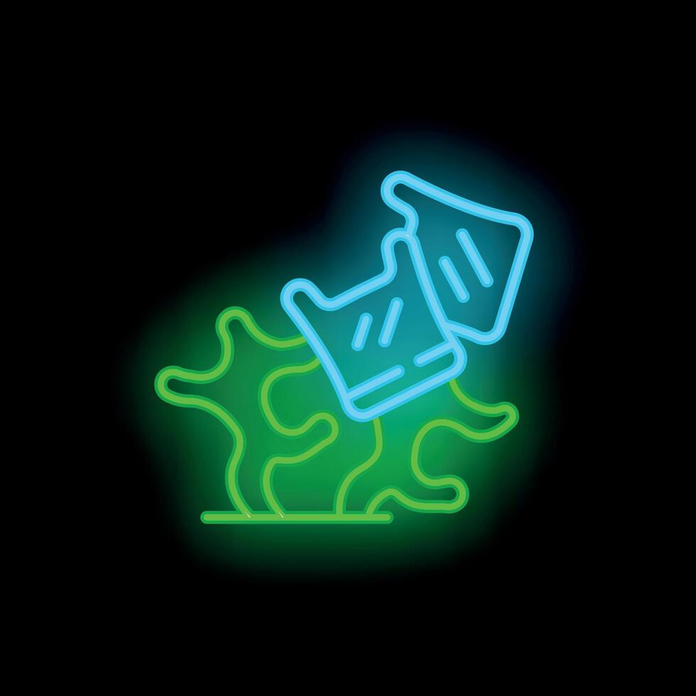 Neon icon of plastic food container polluting ocean water vector