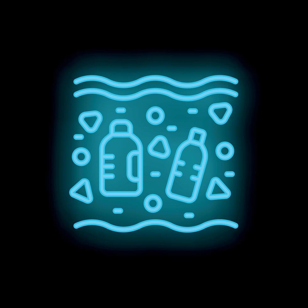 Neon style icon of plastic bottles polluting the ocean vector