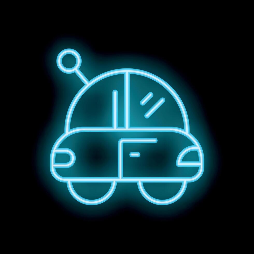 Blue neon sign of a cartoon car, glowing on a dark background vector