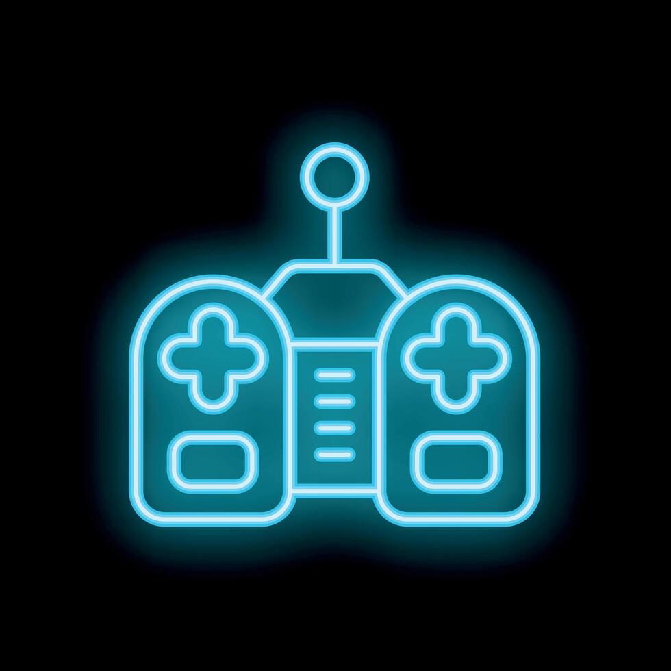 Blue neon remote control glowing on black background vector