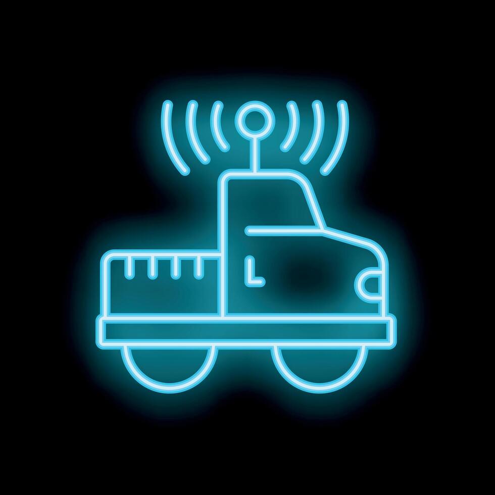 Neon style icon of self driving truck using wireless connection vector