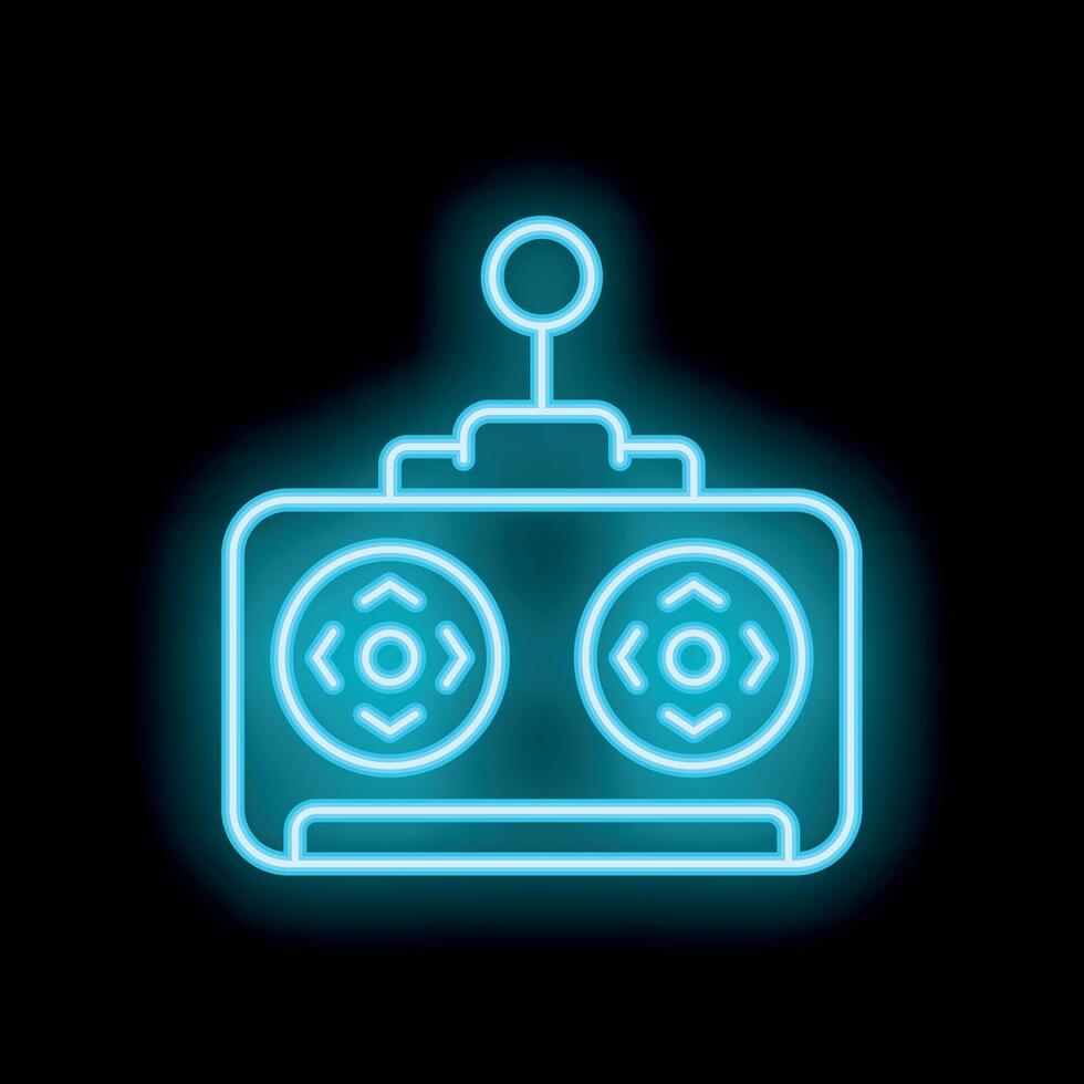 Blue neon icon of a remote control glowing on a black background vector