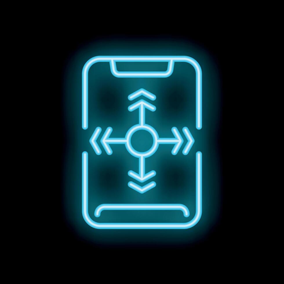 Neon smartphone showing navigation app interface with arrows pointing in different directions vector