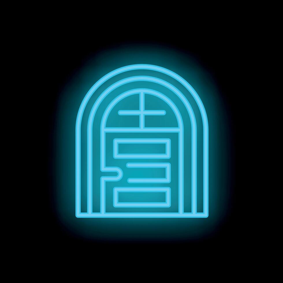 Blue neon door sign with rounded frame on a black background vector