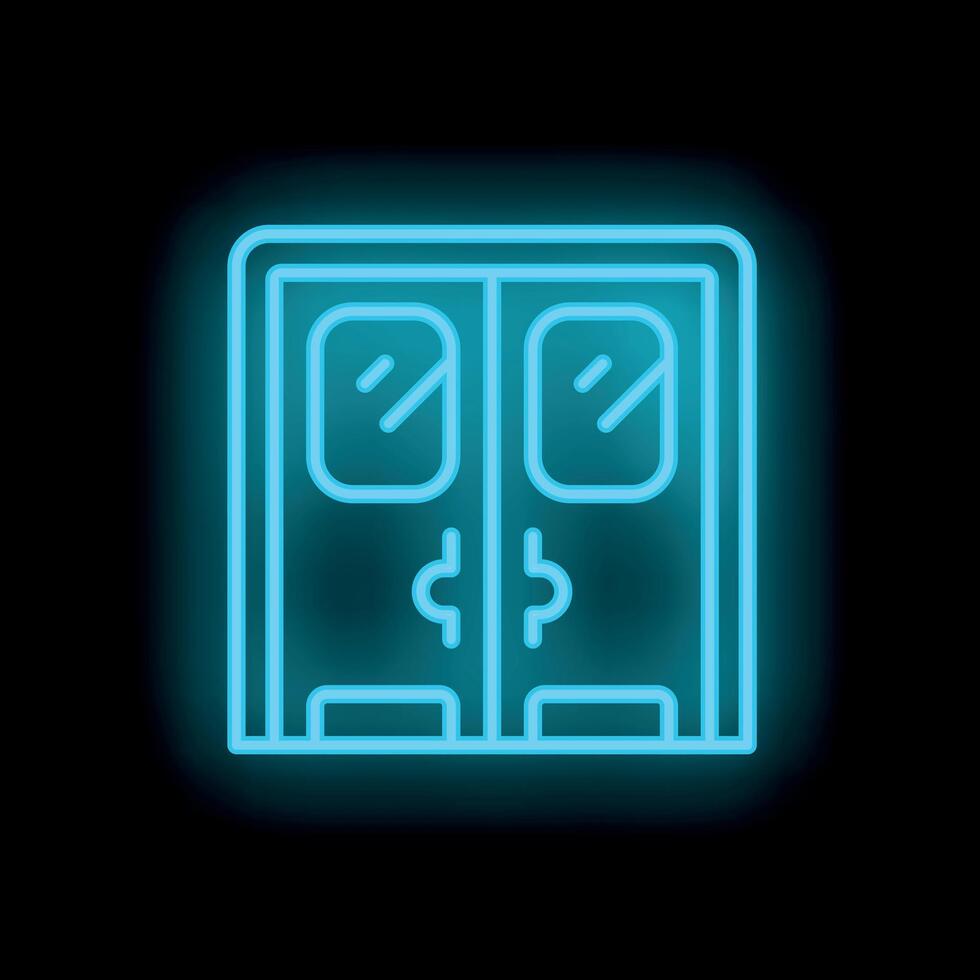 Glowing neon double door with windows sign on a black background vector