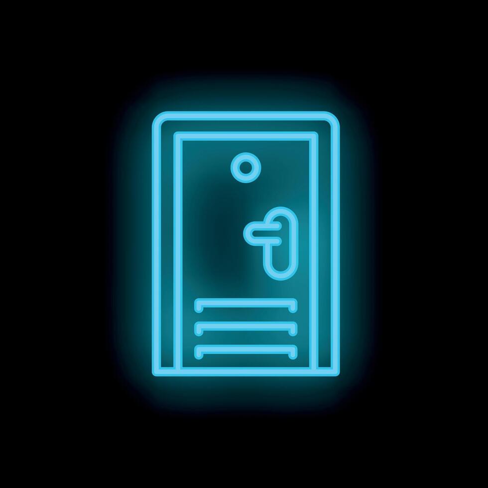 Blue neon door icon glowing on dark background vector