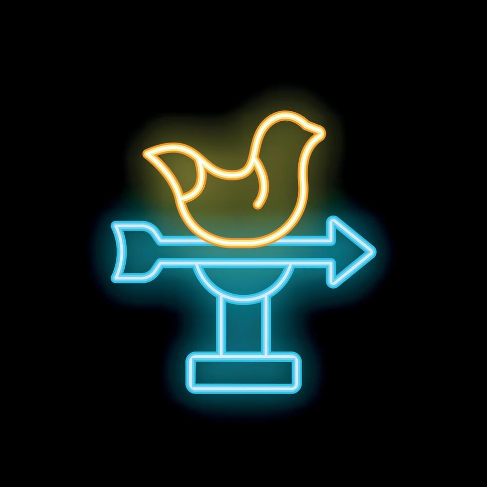 Neon sign representing a weathervane with a bird showing the wind direction vector